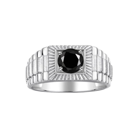 RYLOS Men's Ring Sterling Silver Ring, 7MM Round Shape Gemstone Designer Style Rings Onyx October Birthstone Rings Silver Size 13