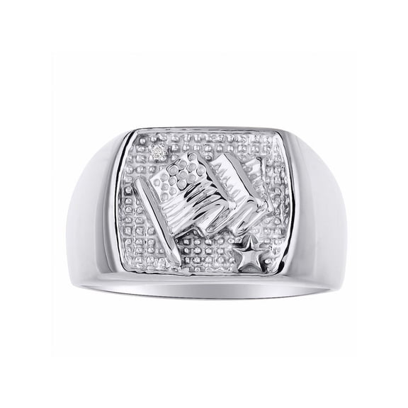 RYLOS Men's Patriotic USA Flag Ring with Diamond – Men's Jewelry Sterling Silver Size 6