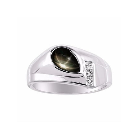 RYLOS Mens Rings Sterling Silver Ring - Timeless Pear Shape Cabochone Gemstone & Diamonds - Tear Drop Black Star  Sapphire Rings For Men Men's Rings Silver Rings Sizes 8,9,10,11,12,13 Mens Jewelry