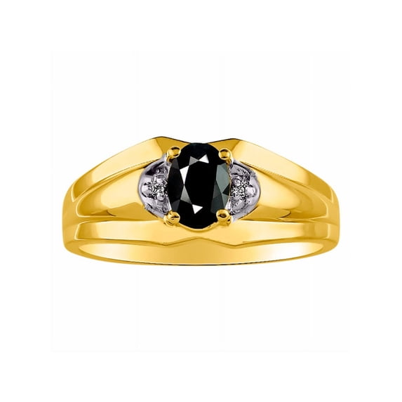 RYLOS Mens Rings Yellow Gold Plated Silver Classic Design 7X5MM Oval Gemstone & Diamond Onyx October Birthstone Ring Size 8
