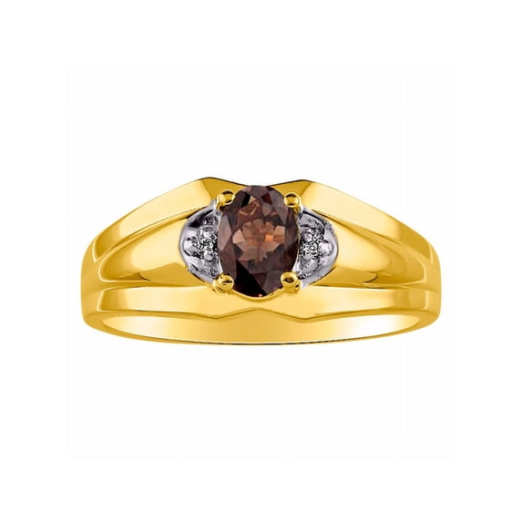 RYLOS Mens Rings Yellow Gold Plated Silver Classic Design 7X5MM Oval Gemstone & Diamond Smoky Quartz June Birthstone Ring Size 10