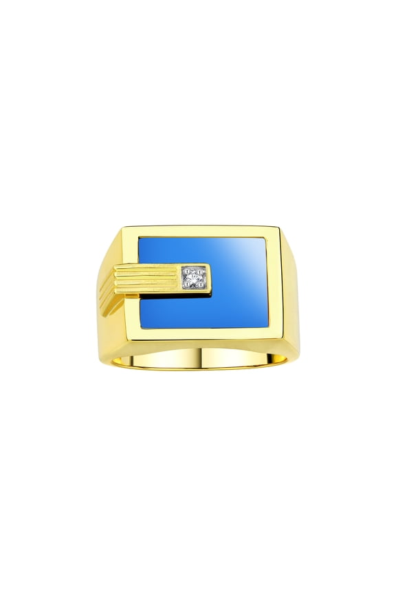 Men's Rings 14K White Gold Ring With Diamonds and Blue Quartz Set in Designer Nugget Style Rings For Men Size 12