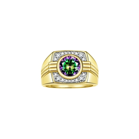 RYLOS Mens Rings Yellow Gold Plated Silver Designer Round Gemstone &  Diamond Ring Alexandrite June Birthstone Rings For Men, Men's Rings, Silver Rings, Sizes 8 - 13