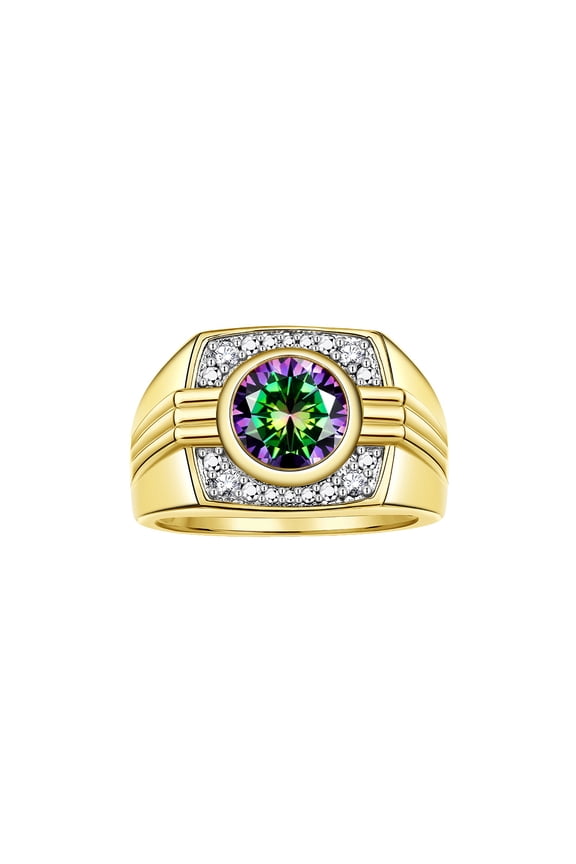 Mens Rings Yellow Gold Plated Silver Designer Round Gemstone &  Diamond Ring Alexandrite June Birthstone Rings For Men, Men's Rings, Silver Rings, Sizes 8 - 13