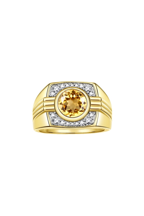 Mens Rings Yellow Gold Plated Silver Designer Round Gemstone & Diamond Ring Citrine November Birthstone Rings For Men, Men's Rings, Silver Rings, Sizes 8 - 13