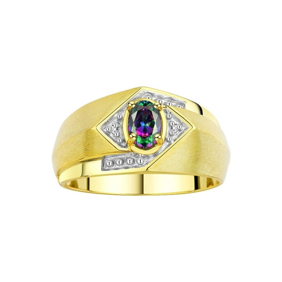 RYLOS Mens Rings Yellow Gold Plated Silver Ring 6X4MM Oval Shape Gemstone & Diamond Ring Alexandrite June Birthstone Rings For Man Silver Rings Size 12