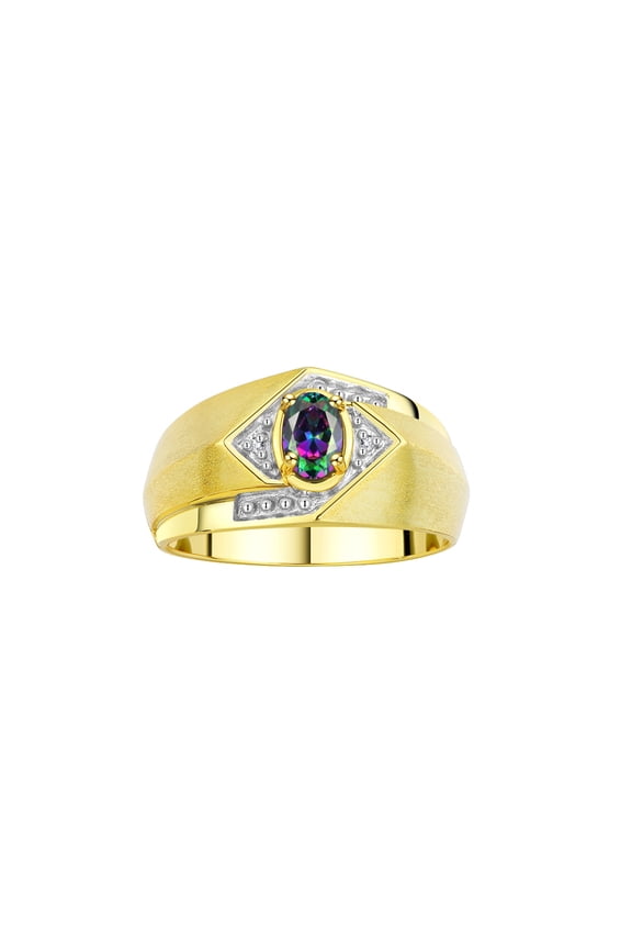 Mens Rings Yellow Gold Plated Silver Ring 6X4MM Oval Shape Gemstone & Diamond Ring Alexandrite June Birthstone Rings For Man Silver Rings Size 9