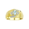 thumbnail image 1 of RYLOS Mens Rings Yellow Gold Plated Silver Ring 6X4MM Oval Shape Gemstone & Diamond Ring Aquamarine March Birthstone Rings For Man Silver Rings Size 9, 1 of 7
