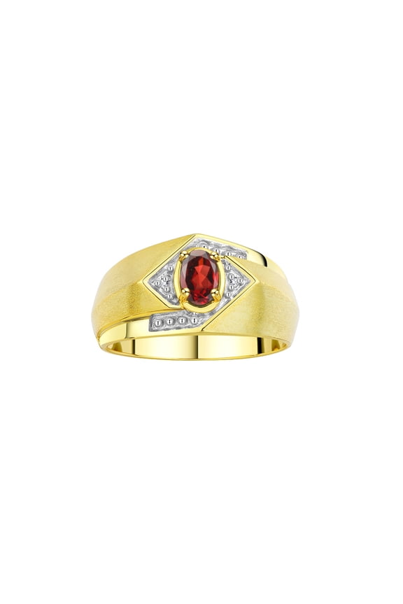 Mens Rings Yellow Gold Plated Silver Ring 6X4MM Oval Shape Gemstone & Diamond Ring Garnet January Birthstone Rings For Man Silver Rings, Size 11