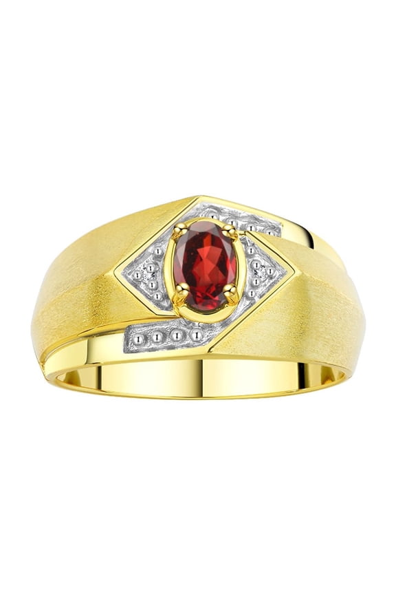 Mens Rings Yellow Gold Plated Silver Ring 6X4MM Oval Shape Gemstone & Diamond Ring Garnet January Birthstone Rings For Man Silver Rings, Size 12