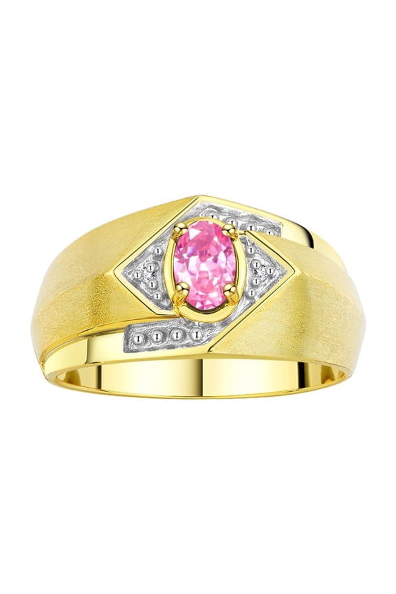 Mens Rings Yellow Gold Plated Silver Ring 6X4MM Oval Shape Gemstone & Diamond Ring Pink Ice October Birthstone Rings For Man Silver Rings Size 9