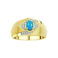 thumbnail image 1 of RYLOS Mens Rings Yellow Gold Plated Silver Ring 6X4MM Oval Shape Gemstone & Diamond Ring Turquoise December Birthstone Rings For Man Silver Rings Size 9, 1 of 7