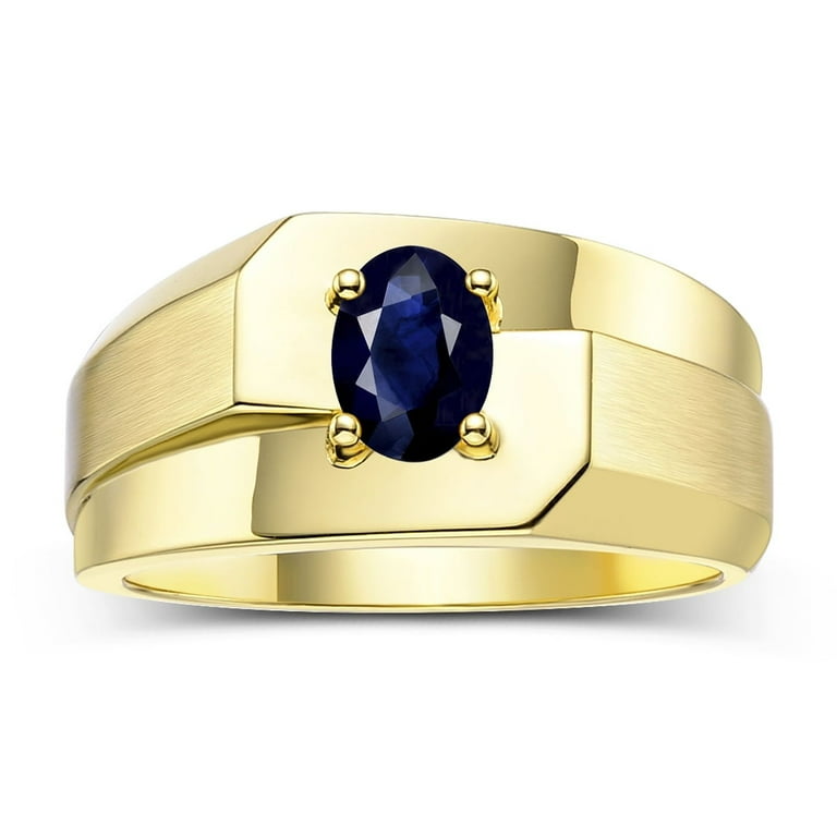 Rylos Men s Rings Yellow Gold Plated Silver Ring Classic Solitaire 7x5mm Oval Shape Gemstone Designer Band Sapphire September Birthstone Rings for Men