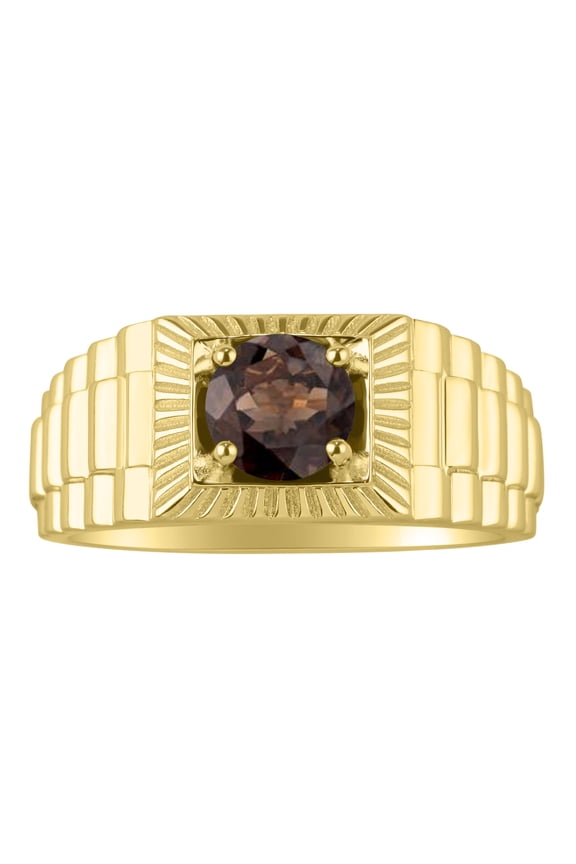 Mens Rings Yellow Gold Plated Silver Ring Gorgeous 7MM Round Shape Gemstone Designer Style  Rings Smoky Quartz June Birthstone Rings For Men, Men's Rings, Silver Rings, Sizes 8,9,10,11,12,13