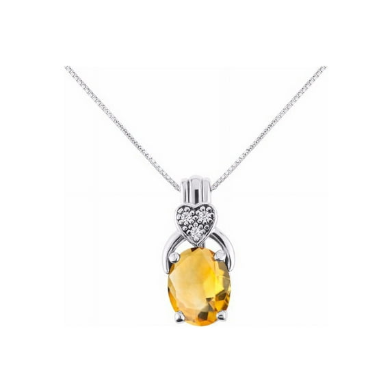 RYLOS Necklace Sterling Silver 925 Classic Designer Necklace Gemstone & Diamonds Pendant with 18" Chain 9X7MM Citrine November Birthstone Womens Jewelry Silver Necklace For Women