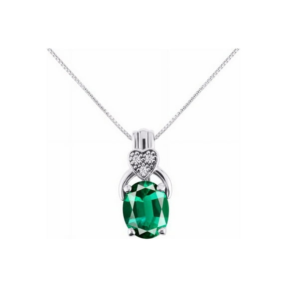 RYLOS Necklace Sterling Silver 925 Classic Designer Necklace Gemstone &  Diamonds Pendant with 18" Chain 9X7MM Emerald May Birthstone Womens Jewelry Silver Necklace For Women