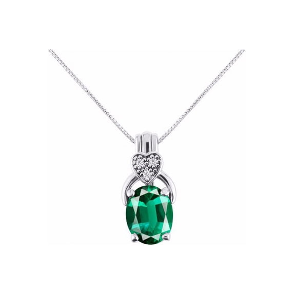 RYLOS Necklace Sterling Silver 925 Classic Designer Necklace Gemstone & Diamonds Pendant with 18" Chain 9X7MM Emerald May Birthstone Womens Jewelry Silver Necklace For Women
