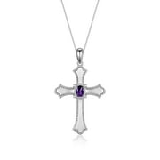 RYLOS Necklace Sterling Silver 925 Cross Necklace Gemstone & Diamonds Pendant With 18 Chain 6X4MM Amethyst February Birthstone Womens Jewelry Silver Necklace
