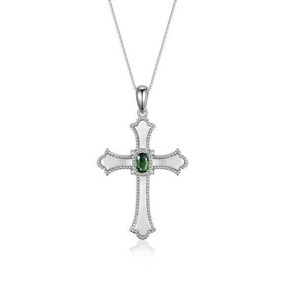 RYLOS Necklace Sterling Silver 925 Cross Necklace Gemstone &  Diamonds Pendant With 18" Chain 6X4MM Green Sapphire September Birthstone Womens Jewelry Silver Necklace
