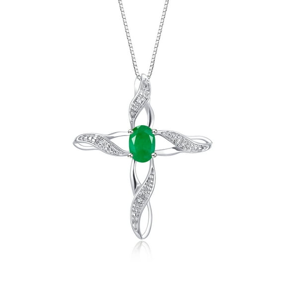 RYLOS Necklace Sterling Silver 925 Cross Necklace with Gemstone &  Diamonds Pendant with 18" Chain 7X5MM Emerald May Birthstone Womens Jewelry Silver Necklace For Women