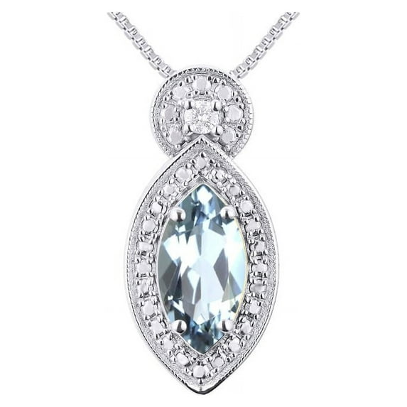 RYLOS Necklace Sterling Silver 925 Designer Necklace Marquise Gemstone & Diamonds Pendant 18" Chain 10X5MM Aquamarine March Birthstone Womens Jewelry Silver Necklace