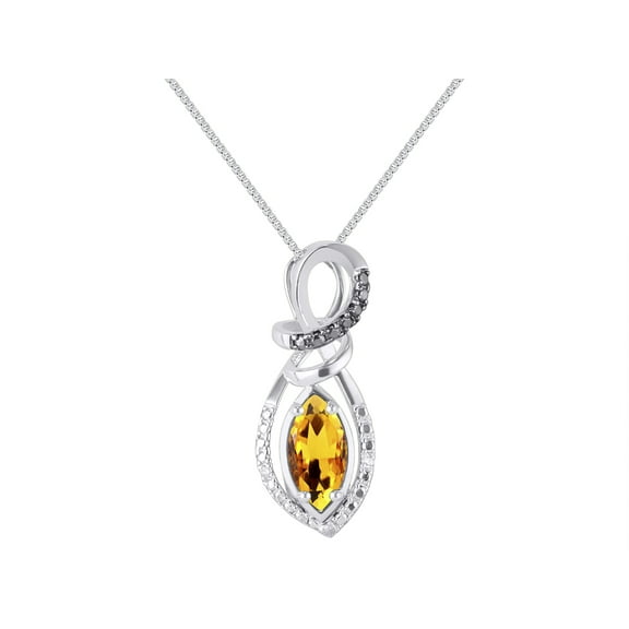 RYLOS Necklace Sterling Silver 925 Designer Necklace Marquise Gemstone & White & Black Diamonds Pendant 18" Chain 10X5MM Citrine November Birthstone Womens Jewelry Silver Necklace