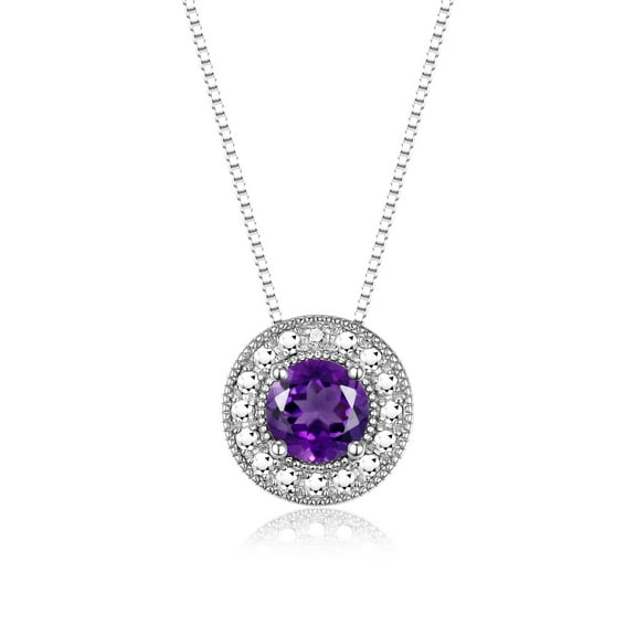 RYLOS Necklace Sterling Silver 925 Halo Designer Necklace Gemstone & Diamonds 18" Chain 4MM Amethyst February Birthstone Womens Jewelry Silver Necklace