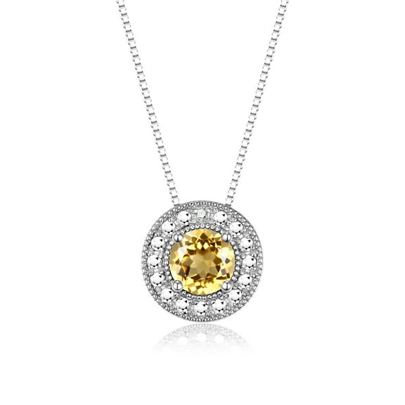 RYLOS Necklace Sterling Silver 925 Halo Designer Necklace Gemstone &  Diamonds 18" Chain 4MM Citrine November Birthstone Womens Jewelry Silver Necklace