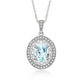 thumbnail image 1 of RYLOS Necklace Sterling Silver 925 Halo Designer Necklace Gemstone &  Diamonds Pendant 18" Chain 8X6MM Aquamarine March Birthstone Womens Jewelry Silver Necklace, 1 of 8