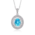 thumbnail image 1 of RYLOS Necklace Sterling Silver 925 Halo Designer Necklace Gemstone &  Diamonds Pendant 18" Chain 8X6MM Blue Topaz December Birthstone Womens Jewelry Silver Necklace, 1 of 8
