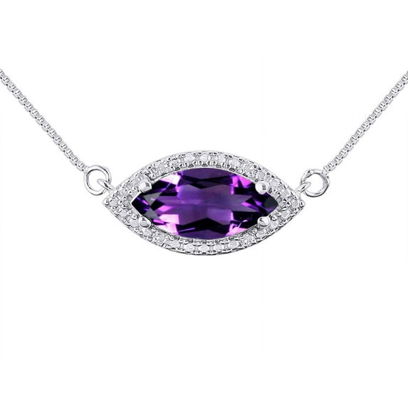 RYLOS Necklace Sterling Silver 925 Lucky Eye Necklace Marquise Gemstone & Diamonds Pendant 18" Chain 12X6MM Amethyst February Birthstone Womens Jewelry Silver Necklace