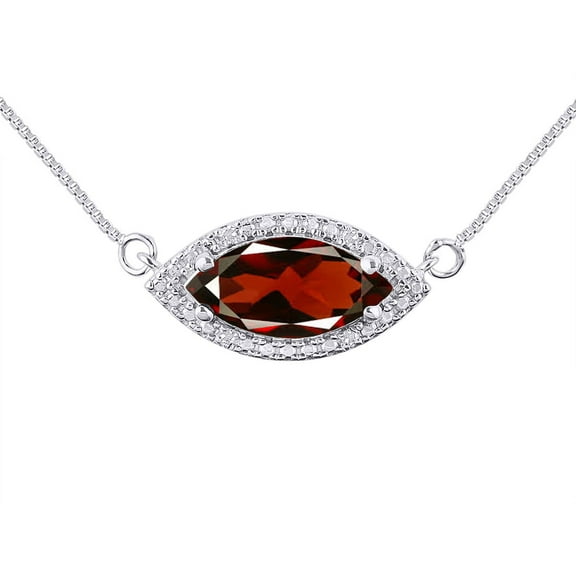 RYLOS Necklace Sterling Silver 925 Lucky Eye Necklace Marquise Gemstone &  Diamonds Pendant 18" Chain 12X6MM Garnet January Birthstone Womens Jewelry Silver Necklace