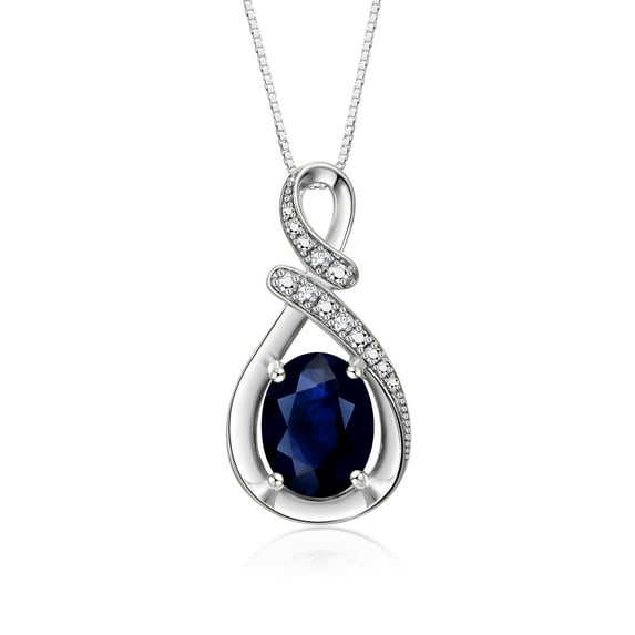 RYLOS Necklace Sterling Silver Classic Designer Necklace Gemstone & Diamonds Pendant 18" Chain 9X7MM BLUE Sapphire September Birthstone Womens Jewelry Silver Necklace