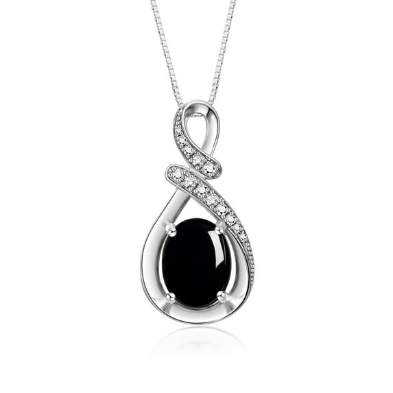 RYLOS Necklace Sterling Silver Classic Designer Necklace Gemstone & Diamonds Pendant 18" Chain 9X7MM Cabochon Onyx October Birthstone Womens Jewelry Silver Necklace