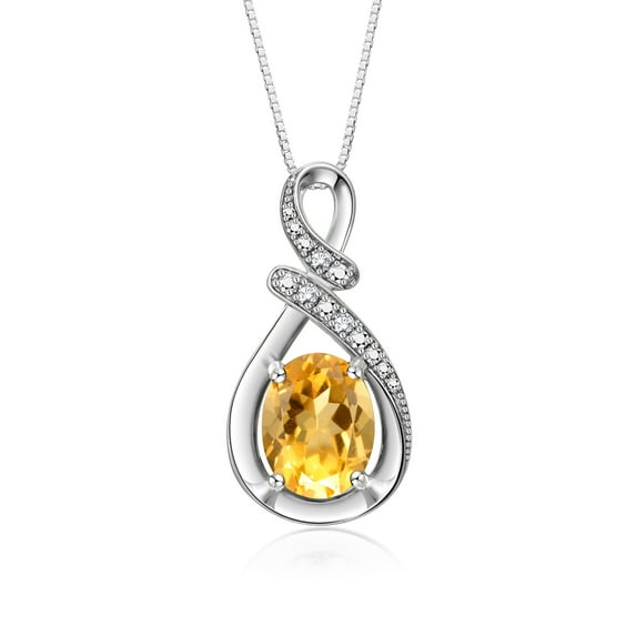 RYLOS Necklace Sterling Silver Classic Designer Necklace Gemstone & Diamonds Pendant with 18" Chain 9X7MM Citrine November Birthstone Womens Jewelry Silver Necklace
