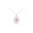 thumbnail image 1 of RYLOS Necklace Sterling Silver Halo Designer Style Necklace Gemstone &  Diamonds Pendant 18" Chain 12X10MM Pink Ice October Birthstone Womens Jewelry Silver Necklace, 1 of 7