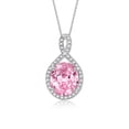 thumbnail image 1 of RYLOS Necklace Sterling Silver Halo Necklace Gemstone &  Diamonds Pendant 18" Chain 12X10MM Pink Ice October Birthstone Womens Jewelry Silver Necklace, 1 of 8