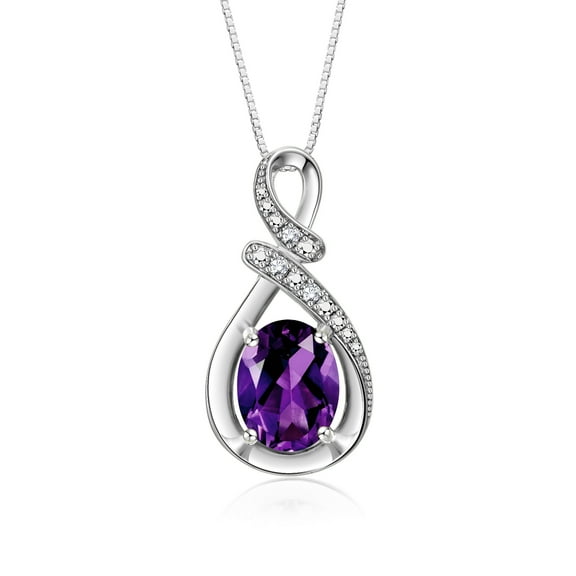 RYLOS Necklace White Gold 14K Classic Designer Necklace Gemstone & Diamonds Pendant with 18" Chain 9X7MM Amethyst February Birthstone Womens Jewelry Gold Necklace