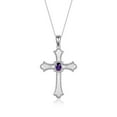 thumbnail image 1 of RYLOS Necklace White Gold 14K Cross Necklace Gemstone &  Diamonds Pendant With 18" Chain 6X4MM Amethyst February Birthstone Womens Jewelry Gold Necklace, 1 of 7