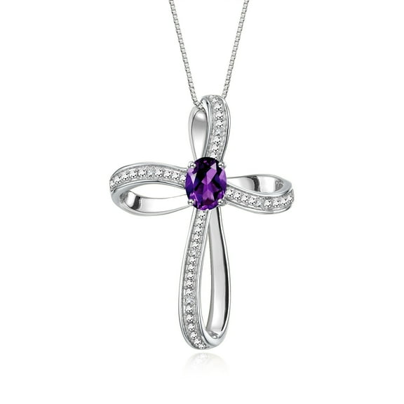 RYLOS Necklace White Gold 14K Cross Necklace Gemstone &  Diamonds Pendant With 18" Chain 8X6MM Amethyst February Birthstone Womens Jewelry Gold Necklace