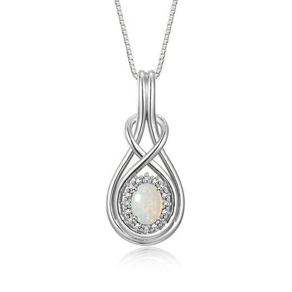 RYLOS Necklace White Gold 14K Love Knot Necklace Gemstone &  Diamonds Pendant 18" Chain 8X6MM Opal October Birthstone Womens Jewelry Gold Necklace