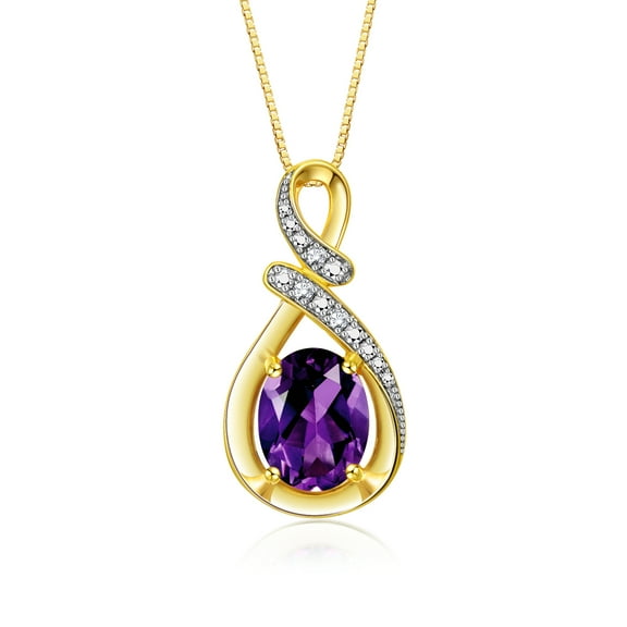 RYLOS Necklace Yellow Gold 14K Classic Designer Necklace Gemstone &  Diamonds Pendant with 18" Chain 9X7MM Amethyst February Birthstone Womens Jewelry Gold Necklace