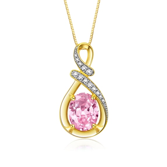 RYLOS Necklace Yellow Gold 14K Classic Designer Necklace Gemstone & Diamonds Pendant with 18" Chain 9X7MM Pink Ice October Birthstone Womens Jewelry Gold Necklace