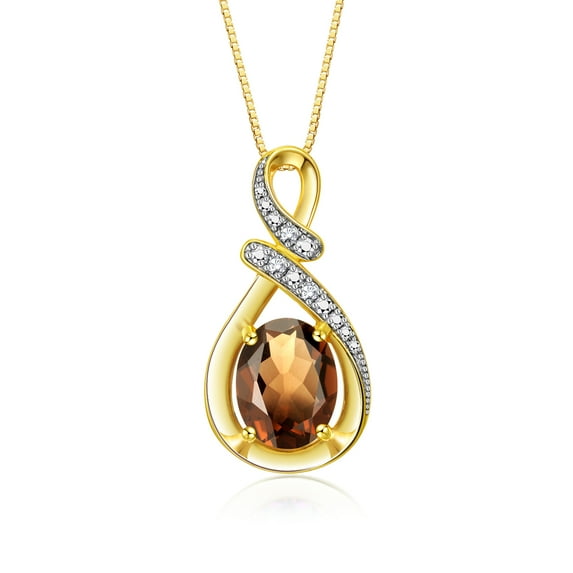 RYLOS Necklace Yellow Gold 14K Classic Designer Necklace Gemstone & Diamonds Pendant with 18" Chain 9X7MM Smoky Quartz June Birthstone Womens Jewelry Gold Necklace