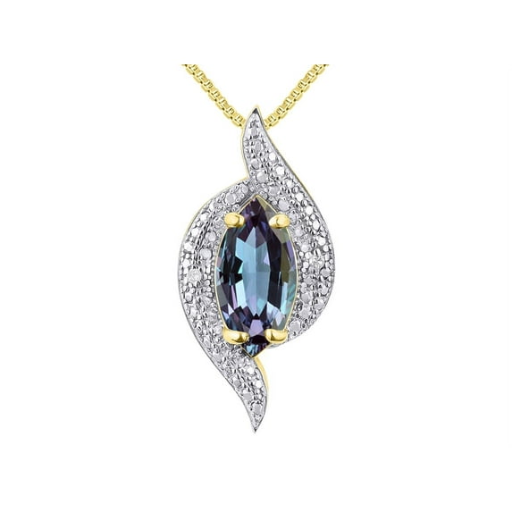 RYLOS Necklace Yellow Gold 14K Designer Necklace Marquise Gemstone & Diamonds Pendant 18" Chain 10X5MM Alexandrite June Birthstone Womens Jewelry Gold Necklace