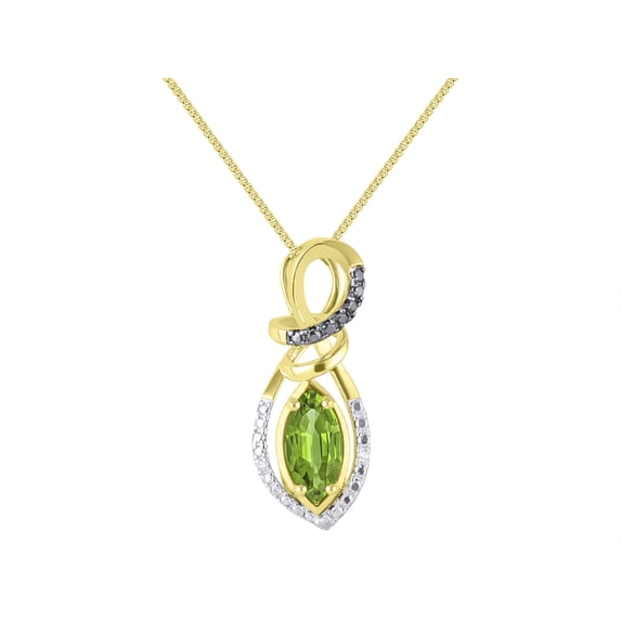 RYLOS Necklace Yellow Gold 14K Designer Necklace Marquise Gemstone & White & Black Diamonds Pendant 18" Chain 10X5MM Peridot August Birthstone Womens Jewelry Gold Necklace