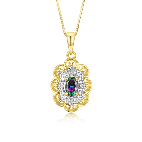 RYLOS Necklace Yellow Gold 14K Flower Necklace Gemstone &  Diamonds Pendant 18" Chain 6X4MM Alexandrite June Birthstone Womens Jewelry Gold Necklace