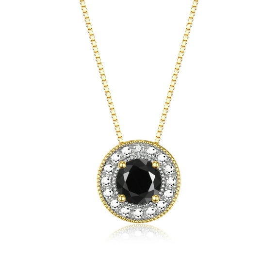 RYLOS Necklace Yellow Gold 14K Halo Designer Necklace Gemstone & Diamonds 18" Chain 4MM Faceted Onyx October Birthstone Womens Jewelry Gold Necklace