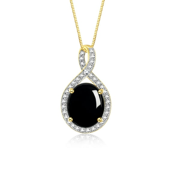 RYLOS Necklace Yellow Gold 14K Halo Designer Necklace Gemstone & Diamonds Pendant with 18" Chain 12X10MM Cabochon Onyx October Birthstone Womens Jewelry Gold Necklace