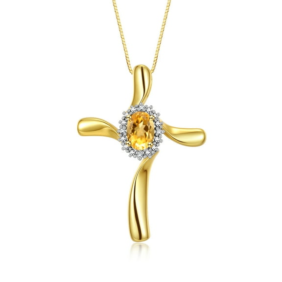 RYLOS Necklace Yellow Gold Plated Silver 925 Cross Necklace Gemstone &  Diamonds Pendant With 18" Chain 7X5MM Citrine November Birthstone Womens Jewelry Silver Necklace